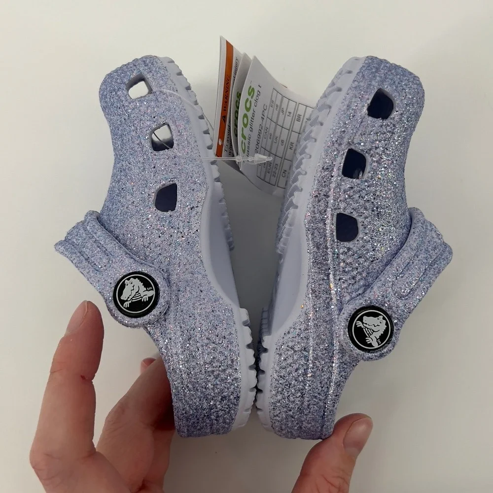 Crocs Classic Glitter Clog Frosted Glitter 6 Toddler C6 Kid Purple‎ Sparkle NWT